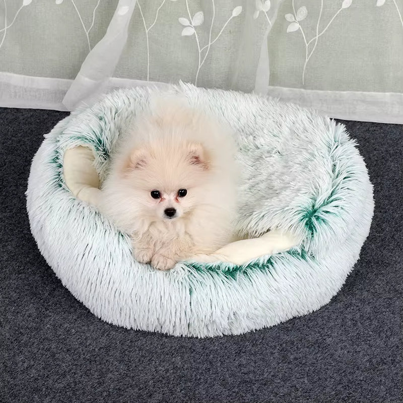 Winter 2 in 1 Cat Bed round Warm Pet Bed House Long Plush Dog Bed Warm Sleeping Bag Sofa Cushion Nest for Small Dogs Cats Kitten