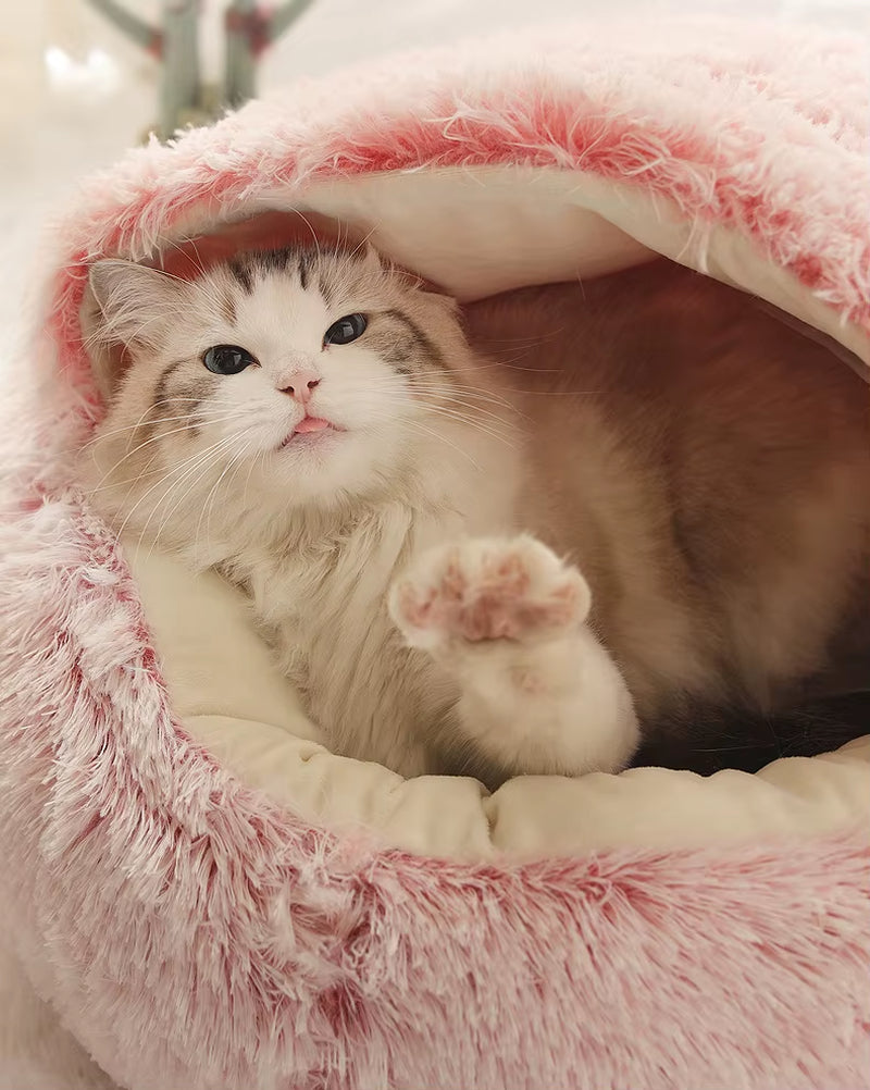 Winter 2 in 1 Cat Bed round Warm Pet Bed House Long Plush Dog Bed Warm Sleeping Bag Sofa Cushion Nest for Small Dogs Cats Kitten